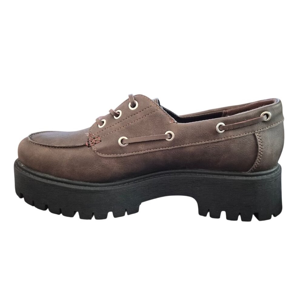 No Boundaries Platform Boat Shoes Women's Size 11 Brown Lug Sole Comfort Foam - Picture 4 of 9